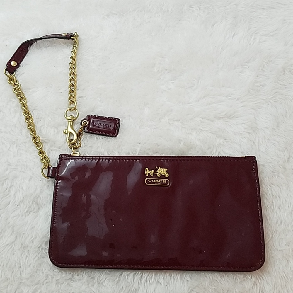 *Coach Burgundy Patent Leather Chain wristlet